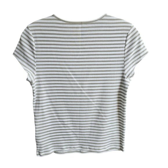 American Eagle AE Fitted Soft White & Sage Green Short Sleeve Striped Top Size L - Picture 2 of 10